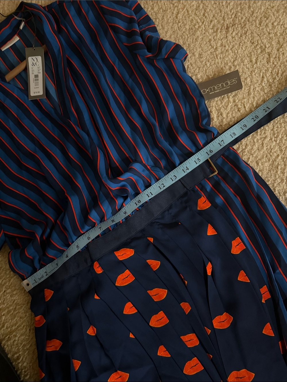 eva mendes for New York & Company Navy Blue Striped & Lip-Print Midi Dress - Picture 4 of 4